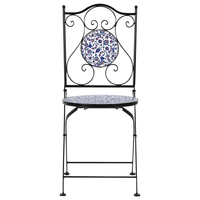 Set da bistrot da giardino in metallo nero con motivo a mosaico blu e telaio in ferro stile vintage