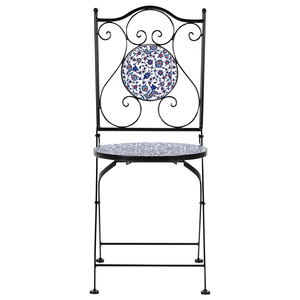 Set da bistrot da giardino in metallo nero con motivo a mosaico blu e telaio in ferro stile vintage