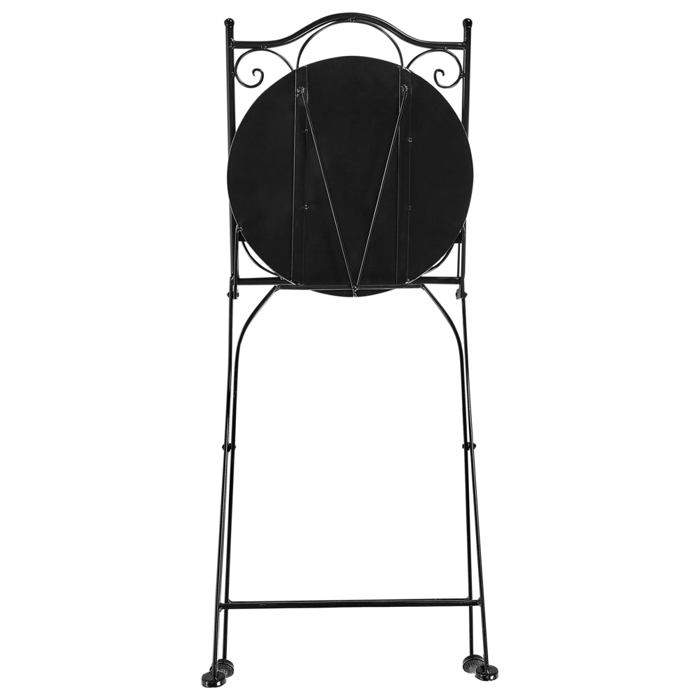 Set di 2 sedie da esterno in metallo con motivo a mosaico blu e struttura in ferro pieghevole nero stile vintage