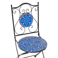 Set di 2 sedie da esterno in metallo con motivo a mosaico blu e struttura in ferro pieghevole nero stile vintage