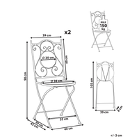 Set di 2 sedie da esterno in metallo con motivo a mosaico blu e struttura in ferro pieghevole nero stile vintage