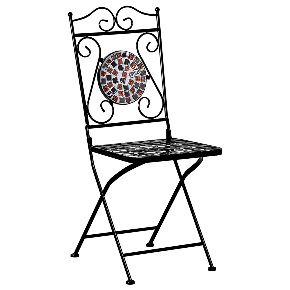 Set di 2 sedie da giardino in metallo nero pieghevoli con motivo a mosaico stile vintage balcone