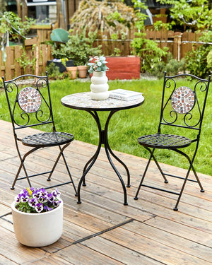 Set di 2 sedie pieghevoli da giardino in metallo nero con mosaico stile vintage esterno