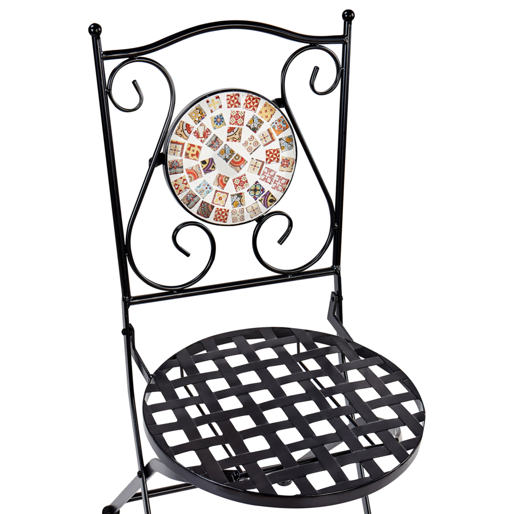 Set di 2 sedie pieghevoli da giardino in metallo nero con mosaico stile vintage esterno