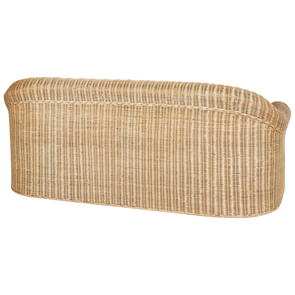 Divano da giardino a 3 posti in rattan naturale bianco con cuscino in cotone di media resistenza per esterni in stile bohémien per il giardino e il balcone