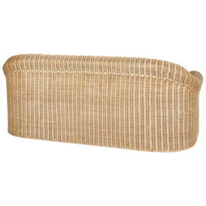 Divano da giardino a 3 posti in rattan naturale bianco con cuscino in cotone di media resistenza per esterni in stile bohémien per il giardino e il balcone