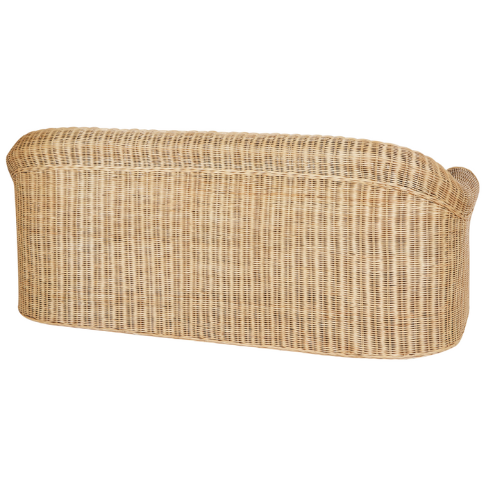 Divano da giardino a 3 posti in rattan naturale bianco con cuscino in cotone di media resistenza per esterni in stile bohémien per il giardino e il balcone