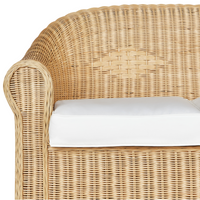 Divano da giardino a 3 posti in rattan naturale bianco con cuscino in cotone di media resistenza per esterni in stile bohémien per il giardino e il balcone