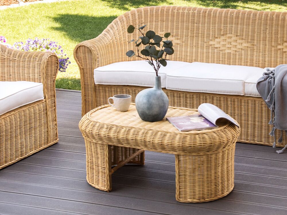Tavolino da giardino in rattan naturale 96 x 60 cm stile boho esterno