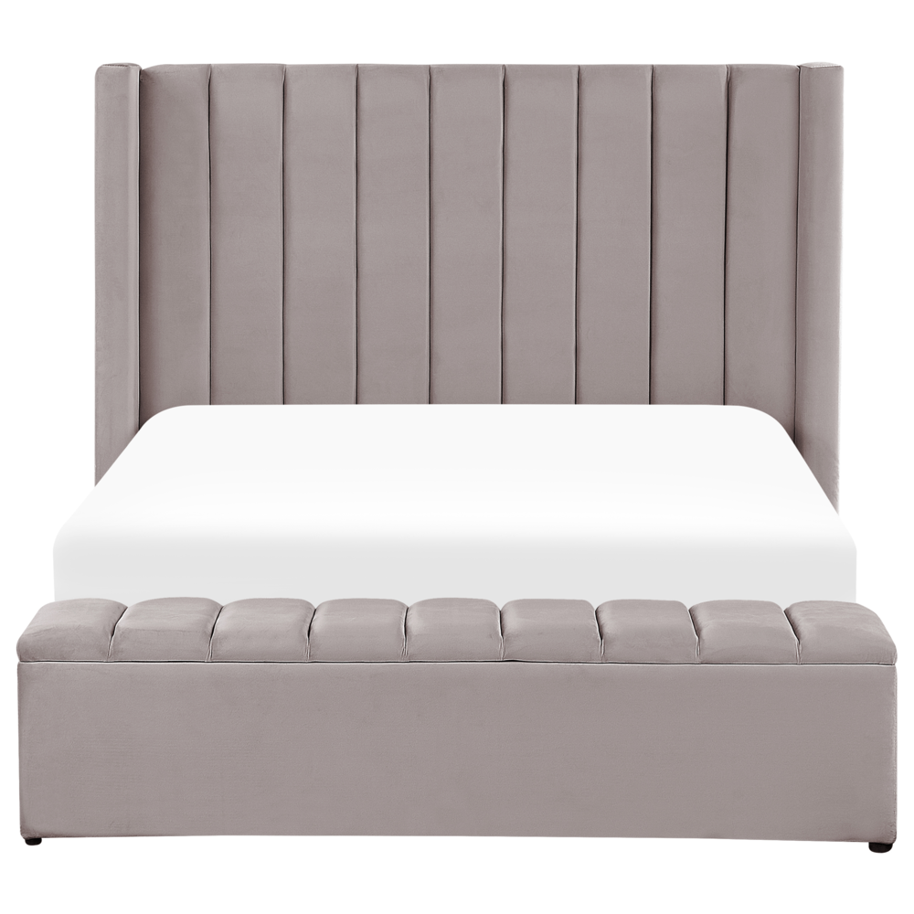 Letto velluto di colore grigio rete a doghe e cassapanca 140 x 200 cm stile moderno glam