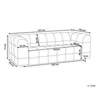 Divano imbottito a 3 posti in tessuto poliestere grigio con gambe nere braccioli stile moderno elegante
