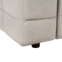 Divano imbottito a 3 posti in tessuto poliestere boucle con gambe nere braccioli grigio chiaro stile moderno elegante