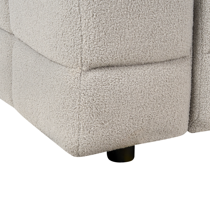 Divano imbottito a 3 posti in tessuto poliestere boucle con gambe nere braccioli grigio chiaro stile moderno elegante