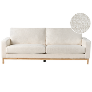 Divano 3 posti in tessuto bouclè bianco con gambe in legno chiaro soggiorno stile moderno