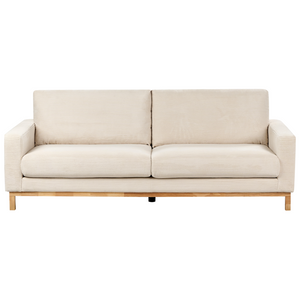 Divano 3 posti in corda beige chiaro con gambe in legno chiaro stile moderno