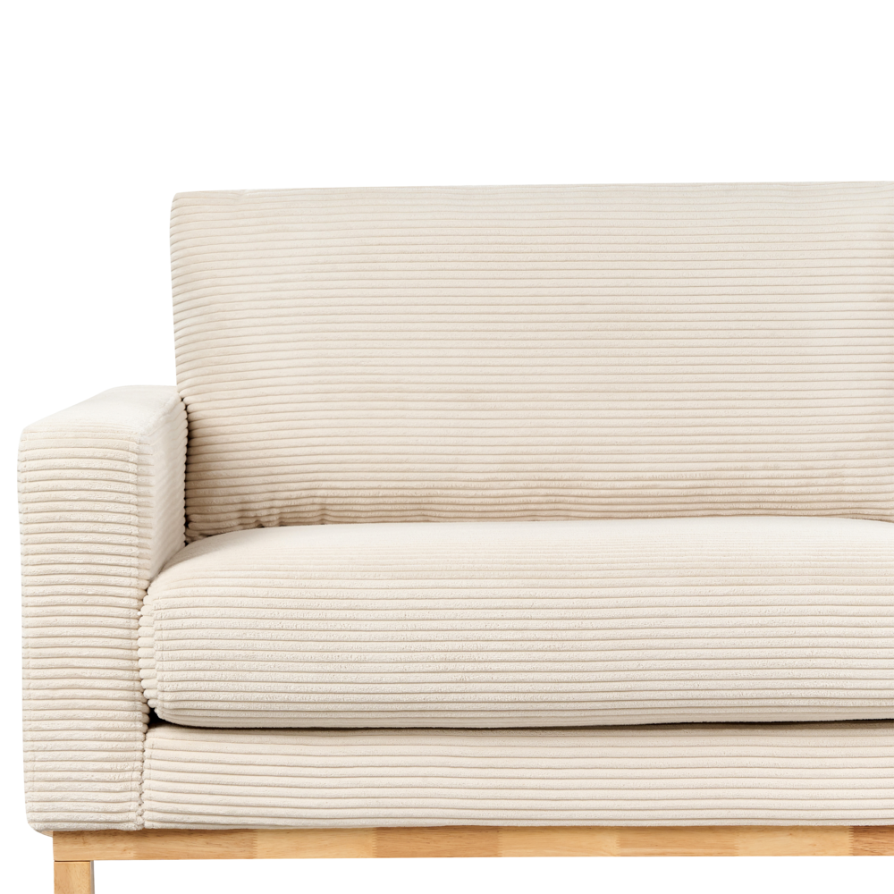 Divano 3 posti in corda beige chiaro con gambe in legno chiaro stile moderno