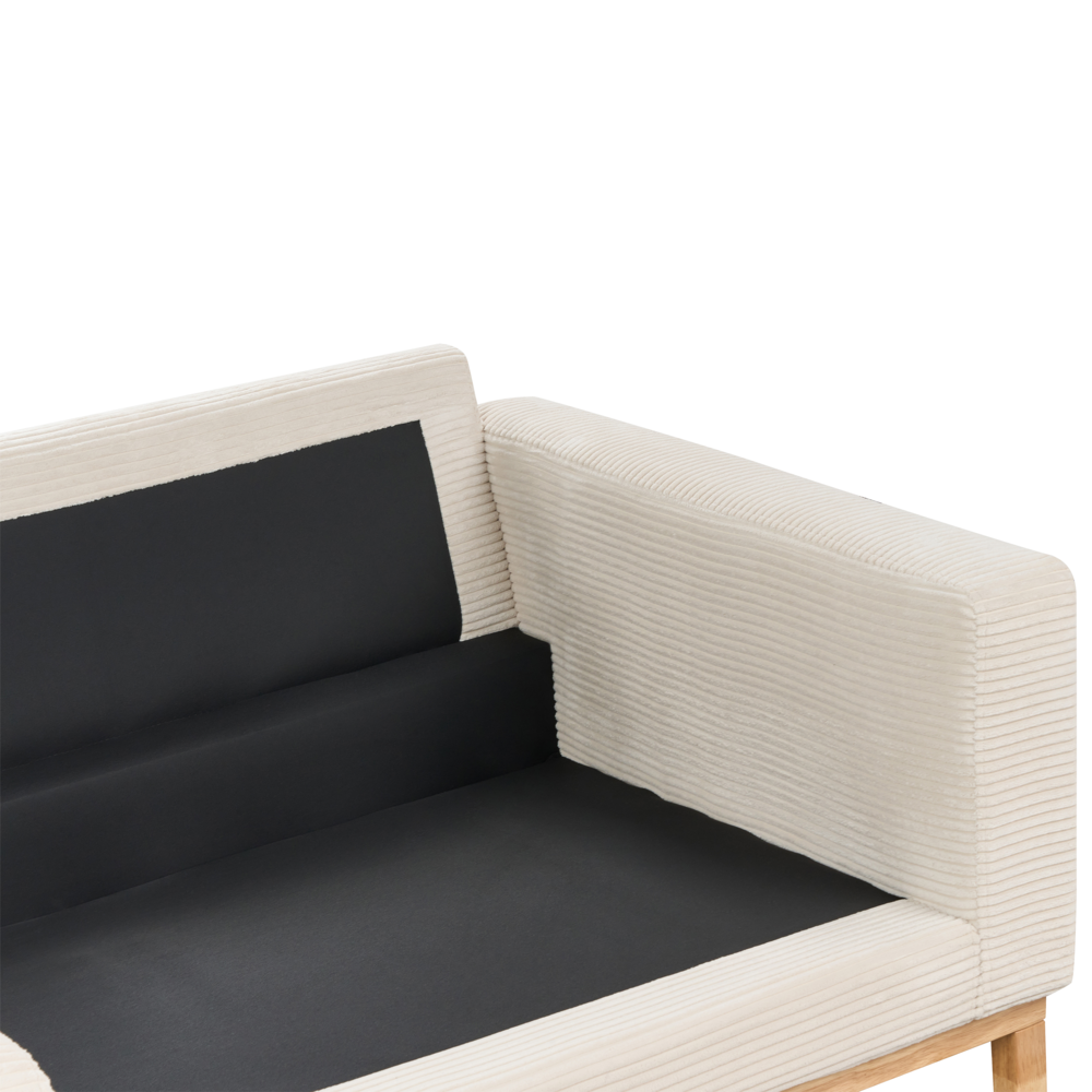 Divano 3 posti in corda beige chiaro con gambe in legno chiaro stile moderno