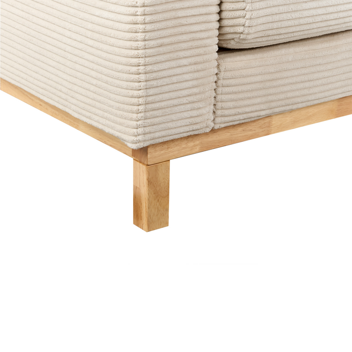 Divano 3 posti in corda beige chiaro con gambe in legno chiaro stile moderno