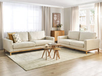 Set da salotto 2 posti e 3 posti in corda beige chiaro con Gambe in legno chiaro stile moderno