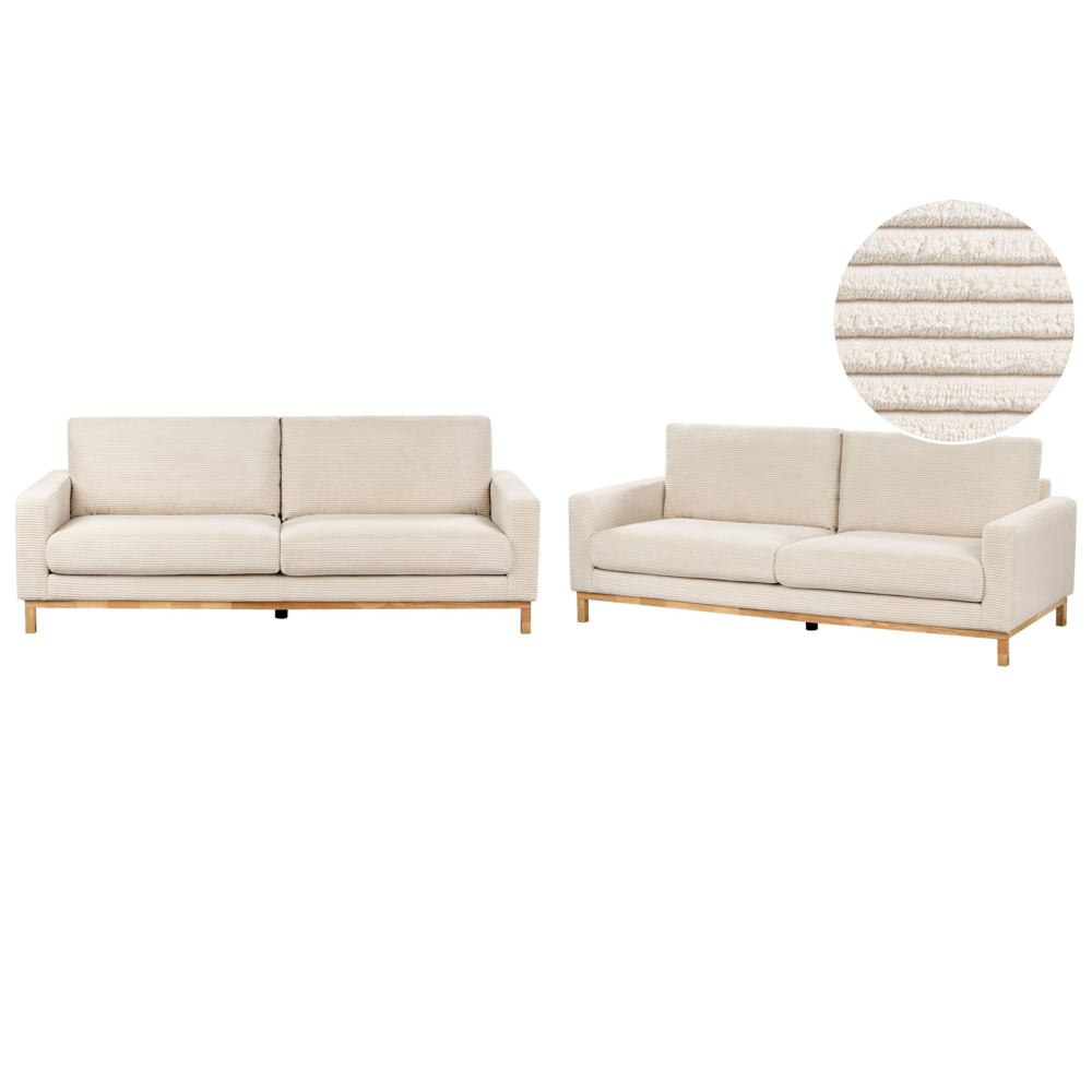 Set da salotto 2 posti e 3 posti in corda beige chiaro con Gambe in legno chiaro stile moderno