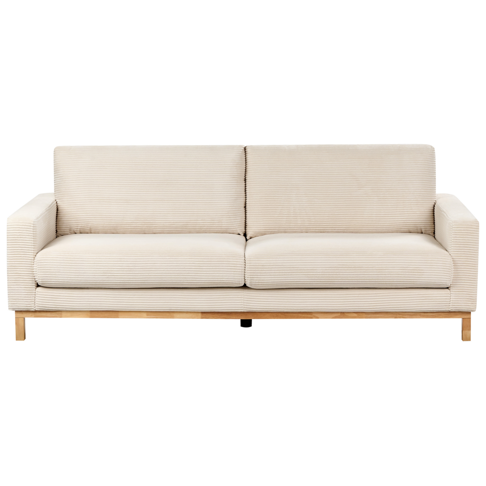 Set da salotto 2 posti e 3 posti in corda beige chiaro con Gambe in legno chiaro stile moderno