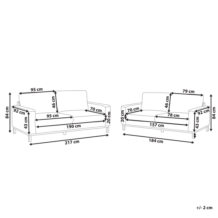 Set da salotto 2 posti e 3 posti in tessuto grigio con Gambe in legno chiaro stile moderno