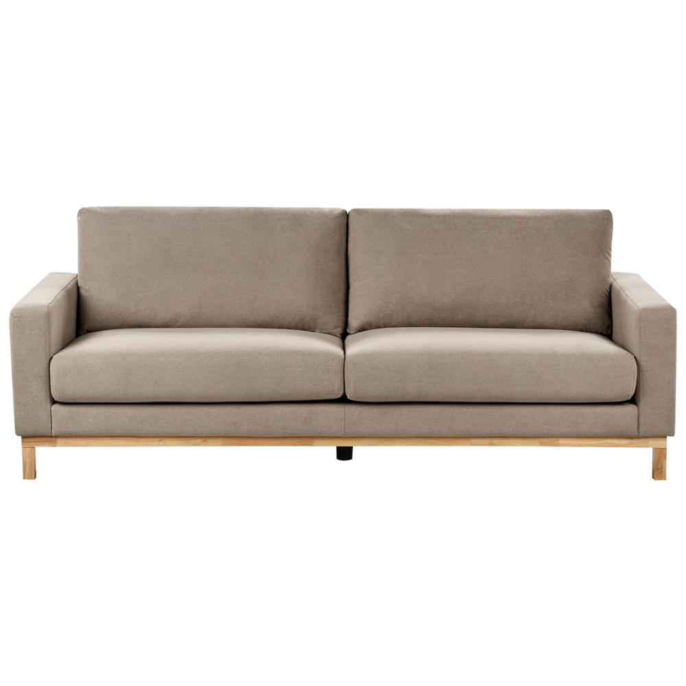 Set da salotto 2 posti e 3 posti in tessuto tortora con Gambe in legno chiaro stile moderno