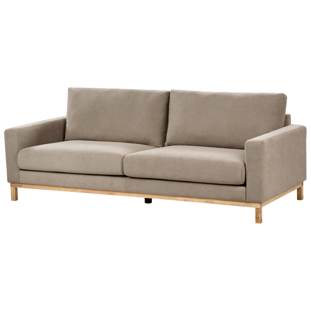 Set da salotto 2 posti e 3 posti in tessuto tortora con Gambe in legno chiaro stile moderno