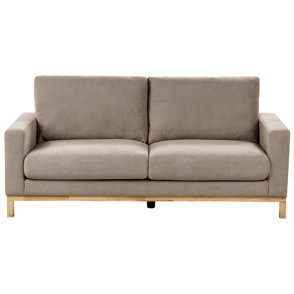 Set da salotto 2 posti e 3 posti in tessuto tortora con Gambe in legno chiaro stile moderno