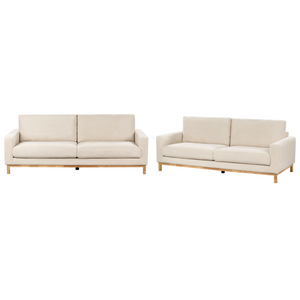 Set da salotto 2 posti e 3 posti in corda beige chiaro con Gambe in legno chiaro stile moderno