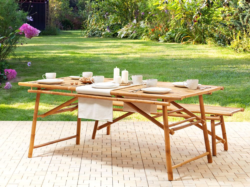 Tavolo da giardino in bambù in legno chiaro 180 cm  stile boho