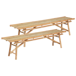 Set di 2 panche da giardino in bambù in legno chiaro 180 cm pieghevole