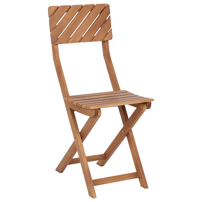 Set da bistrot 3 pezzi in legno massiccio di eucalipto chiaro 2 sedie e tavolo da tè pieghevole a doghe