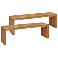 Set di 2 panche da pranzo da giardino in legno chiaro di acacia a 2 posti, moderne e rustiche, per esterni e interni.