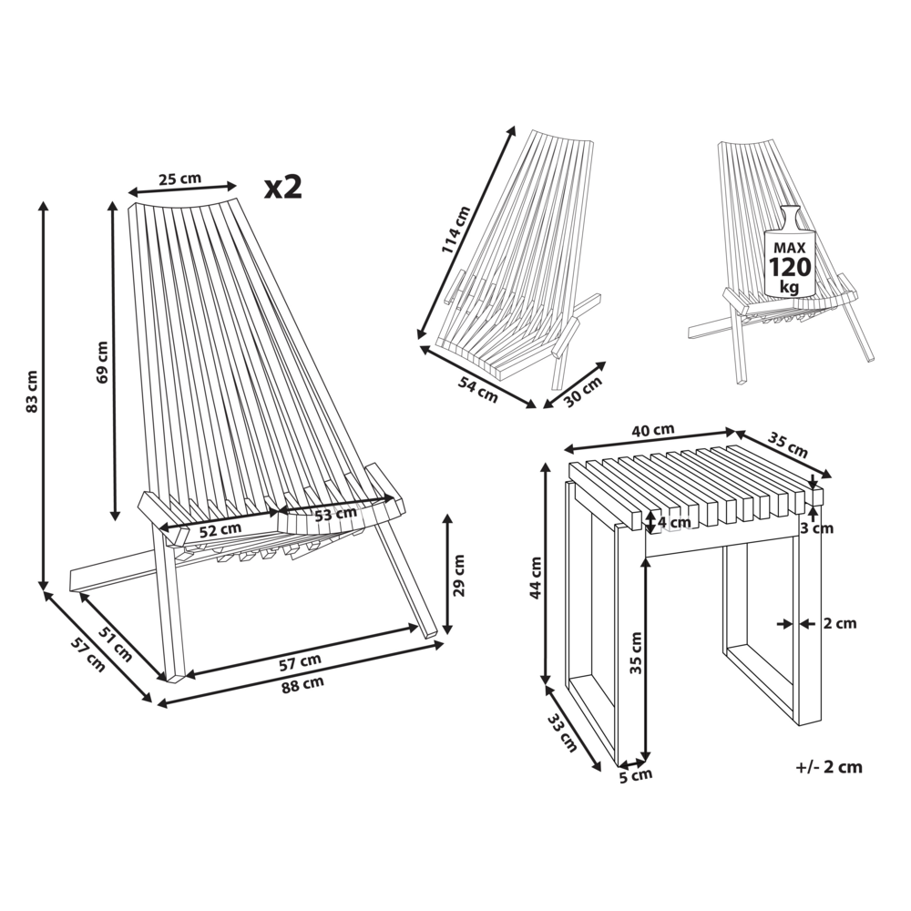 Set da bistrot 3 pezzi Acacia massiccia chiara 2 sedie pieghevoli e tavolo da tè Design a doghe
