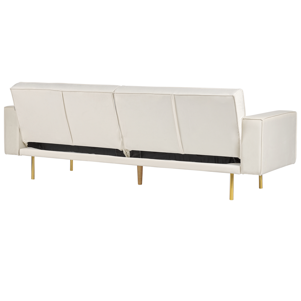 Divano letto in velluto bianco sporco a 3 posti con braccioli moderni a binario