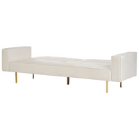 Divano letto in velluto bianco sporco a 3 posti con braccioli moderni a binario