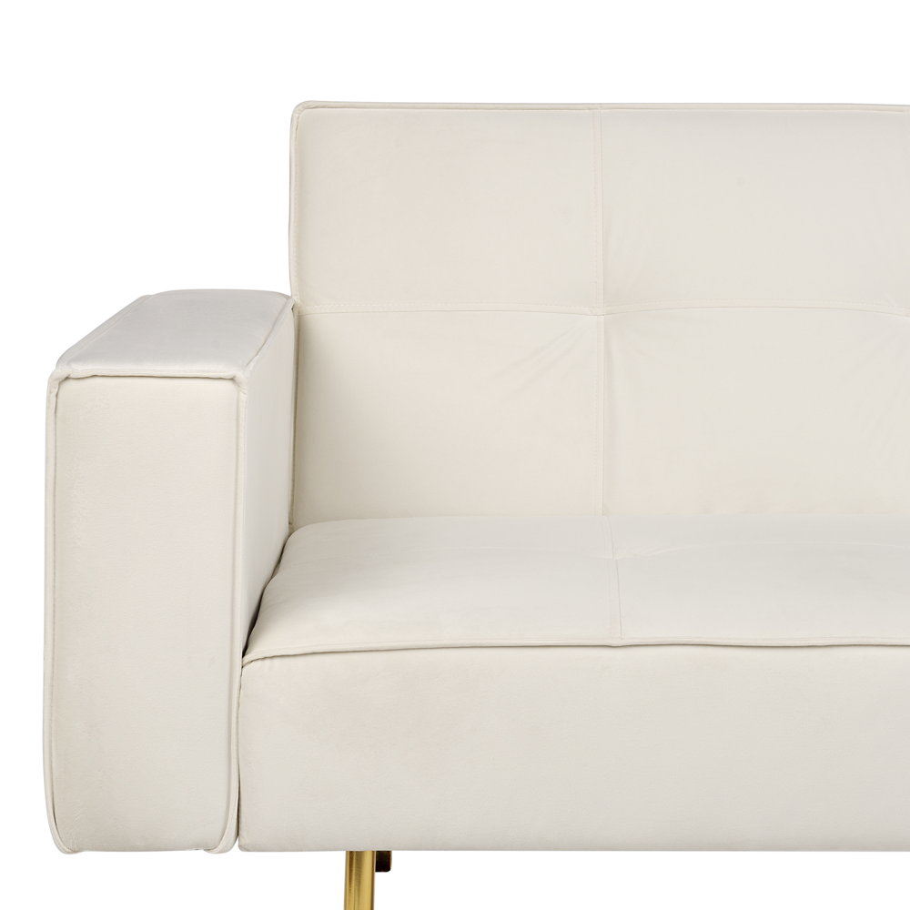 Divano letto in velluto bianco sporco a 3 posti con braccioli moderni a binario