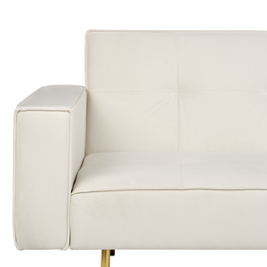 Divano letto in velluto bianco sporco a 3 posti con braccioli moderni a binario