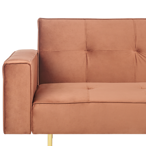 Divano letto in velluto marrone dorato a 3 posti con bracci a binario moderni