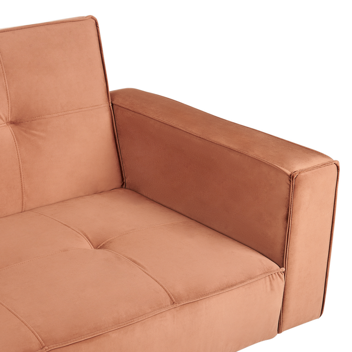 Divano letto in velluto marrone dorato a 3 posti con bracci a binario moderni