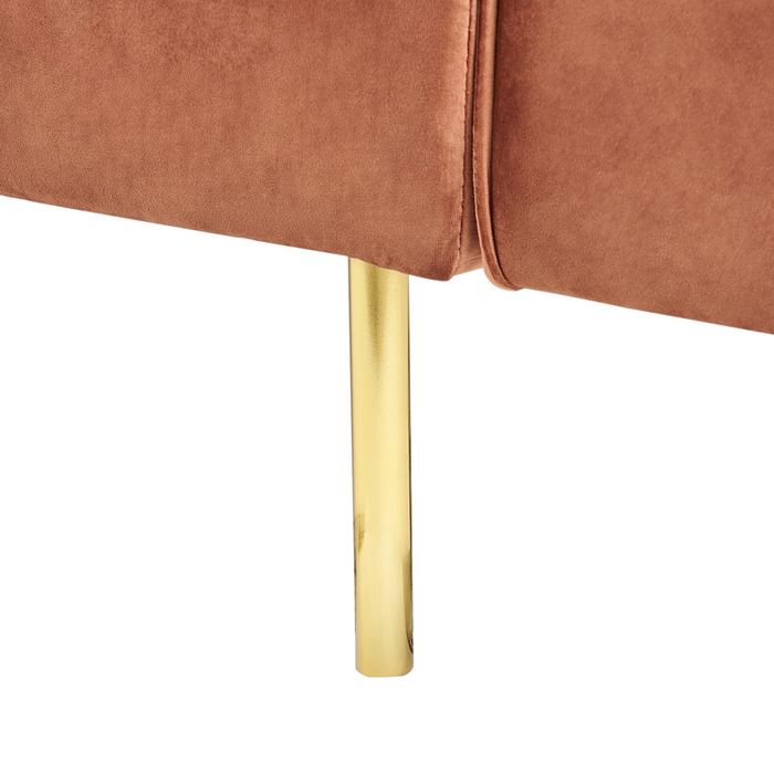 Divano letto in velluto marrone dorato a 3 posti con bracci a binario moderni