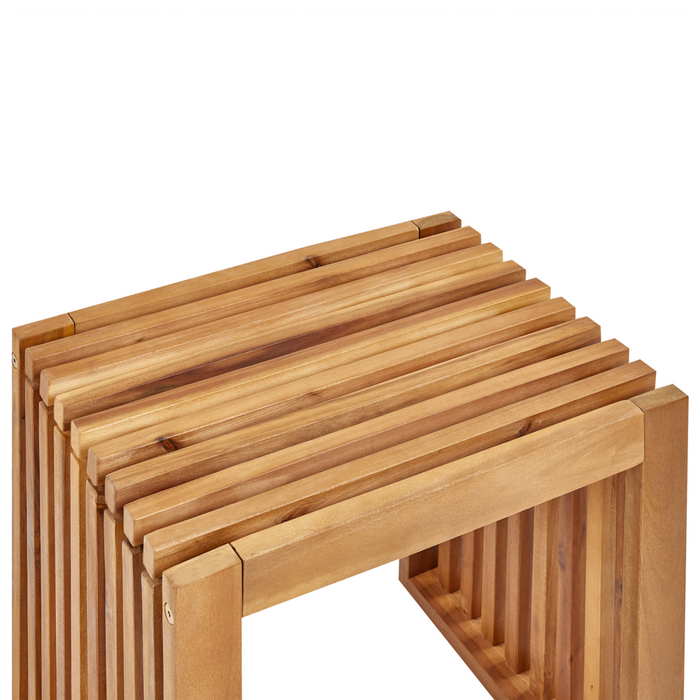 Set di 3 sgabelli da giardino in legno di acacia chiaro da giardino moderno e rustico.