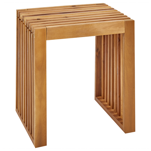 Set di 2 sgabelli da giardino in legno di acacia chiaro da giardino moderno e rustico.