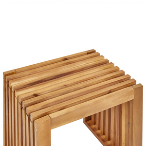 Set di 2 sgabelli da giardino in legno di acacia chiaro da giardino moderno e rustico.