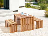 Set da pranzo da giardino 3 pezzi Tavolo rettangolare in legno massiccio di acacia 2 panche Design rustico per interni esterni