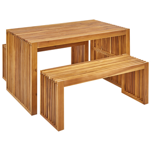 Set da pranzo da giardino 3 pezzi Tavolo rettangolare in legno massiccio di acacia 2 panche Design rustico per interni esterni