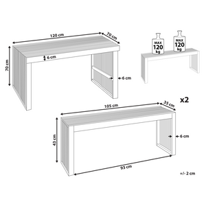 Set da pranzo da giardino 3 pezzi Tavolo rettangolare in legno massiccio di acacia 2 panche Design rustico per interni esterni