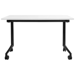 Scrivania rettangolare pieghevole con rotelle portatile con struttura in metallo bianco e nero 120 x 60 cm stile moderno