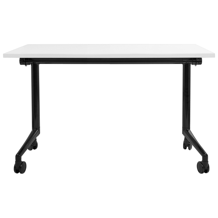 Scrivania rettangolare pieghevole con rotelle portatile con struttura in metallo bianco e nero 120 x 60 cm stile moderno